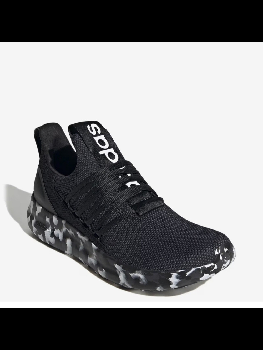 adidas Boys Size 5 Youth Black Knit Sneaker with Black & White Camouflage Sole